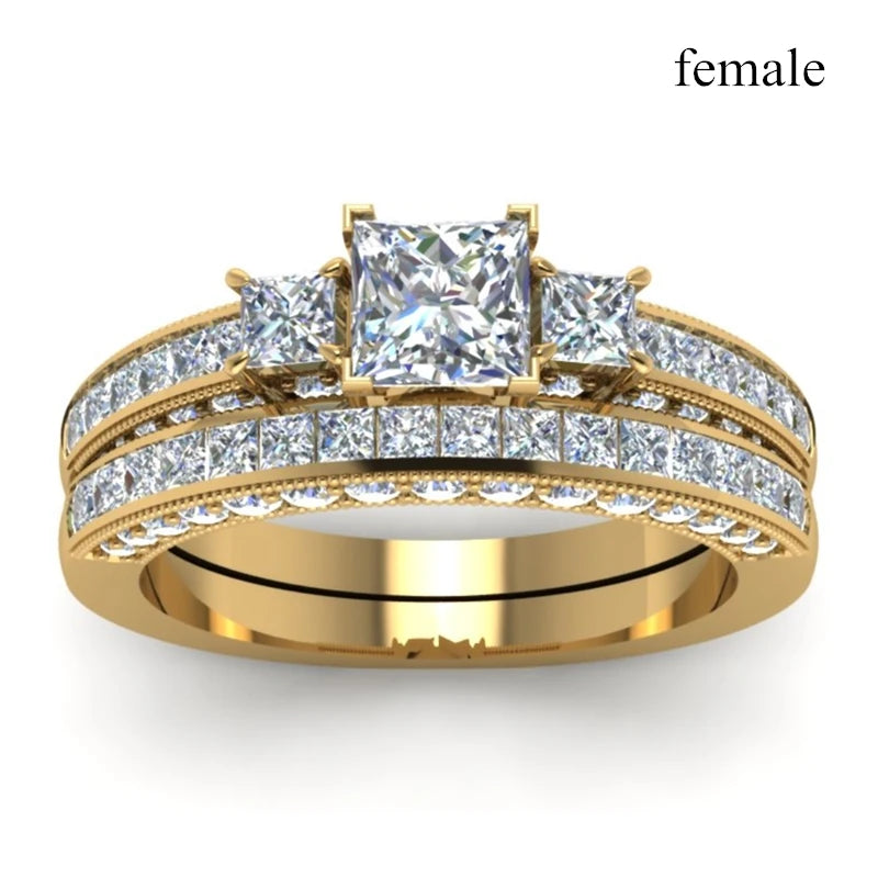 Couple Rings Vintage Stainless Steel Men Wedding Ring Elegant Square Cut Zircon Ring Set Bridal Engagement Jewelry Gifts