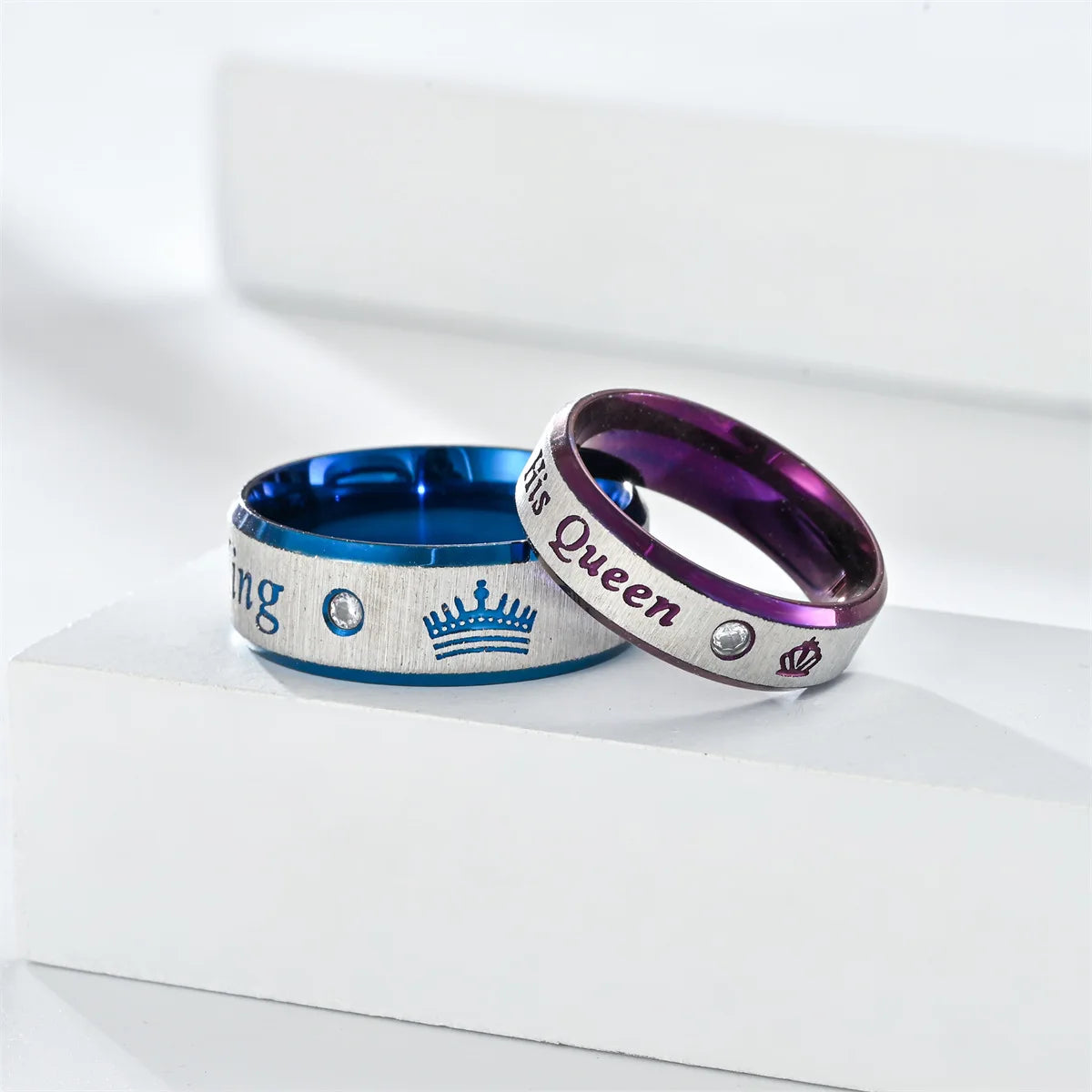 Stainless Steel Couple Rings Her King His Queen Promise Rings For Men Women With Zircon Anniversary Wedding Band Jewelry