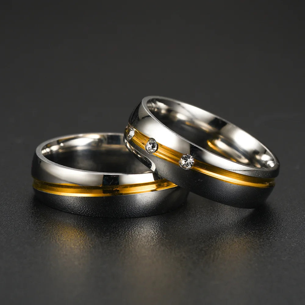 Trendy Couple Rings For Men Women Inlay Rhinestones Zirconia Rings Wedding Party Jewelry Valentines Day Gifts