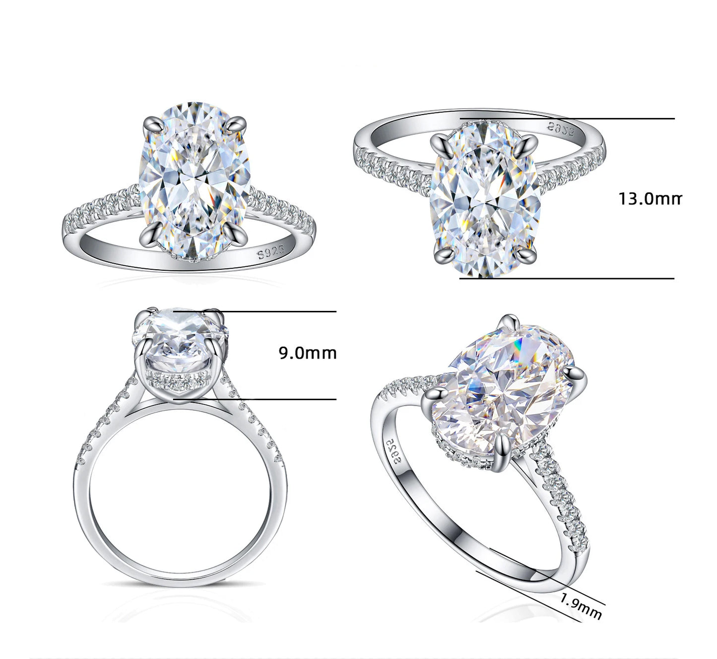 100% Genuine 6ct Oval Moissanite Ring Women with Certificate Laboratory Diamond Ring Ring Jewelry Anniversary Gift