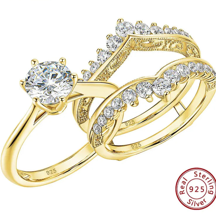 14k Yellow Gold Bridal Ring Set for Women 2Ct Round Cut AAAAA Cubic Zircon Wedding Engagement Anniversary Band BR1167_Y