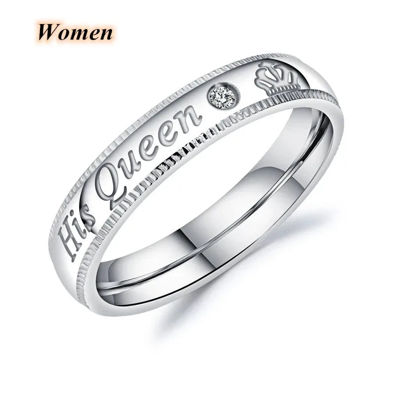 Couple Rings Her King His Queen Statement Rings Zircon Crown Ring Romantic Anniversary Wedding Band Ring