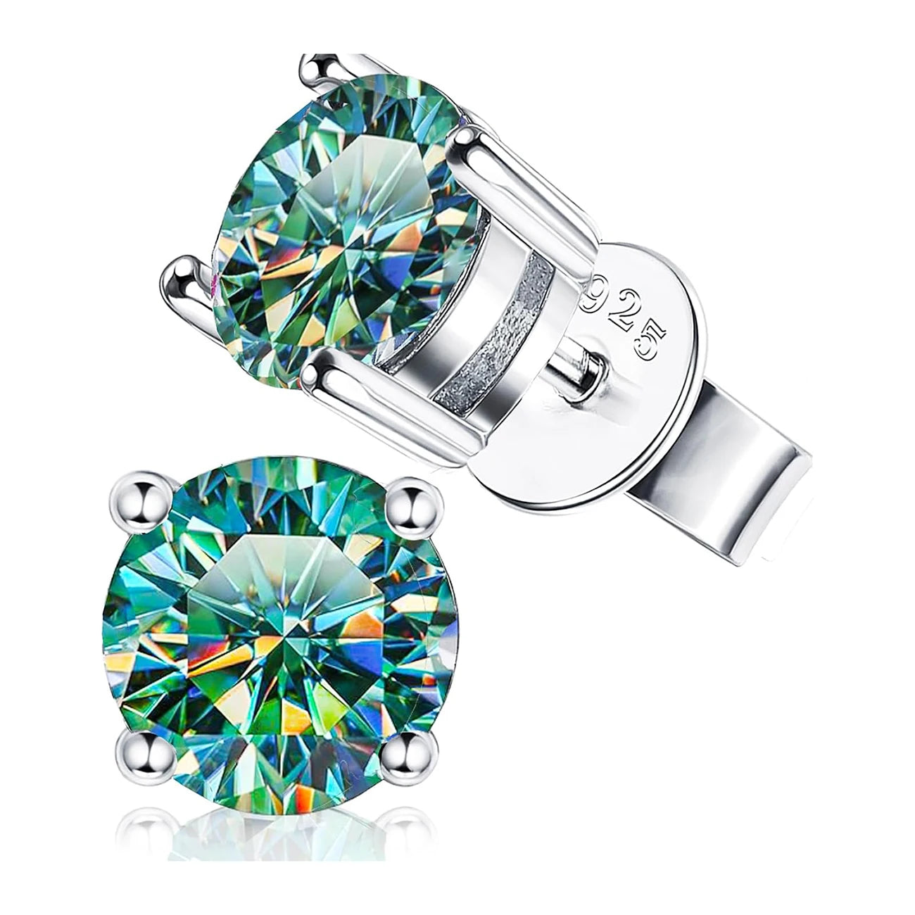Classic 4-Claw Cyan Moissanite Stud Earrings Women 0.5-2 Carat Laboratory Diamond S925 Silver Wedding Jewelry with Certificate