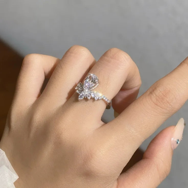Luxury 1.5ct Water Drop Moissanite Ring wit Certificate Laboratory Diamond Rings Women Wedding Jewelry 18K Gold Plated S925 Si