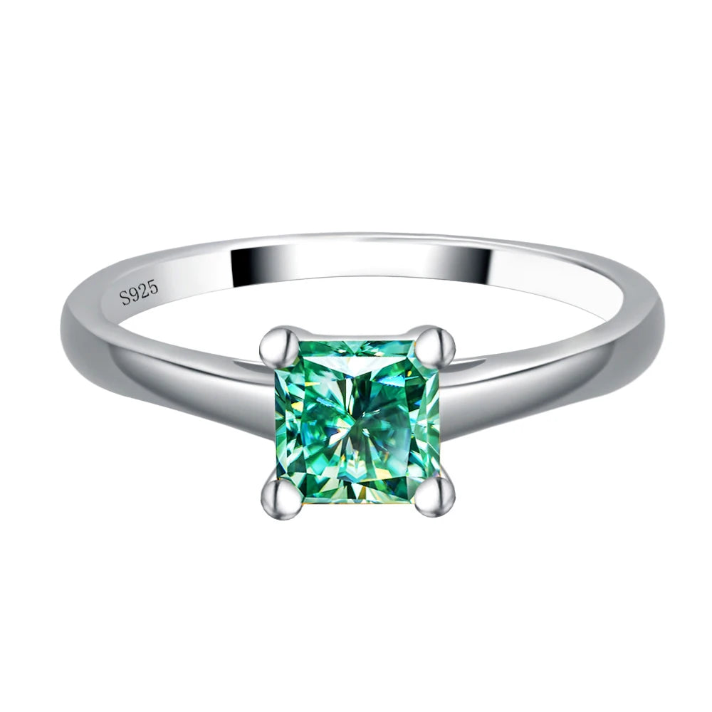 100% Genuine Teal Square Moissanite Ring for Women with Certificate Laboratory Diamond Ring Round Ring Jewelry Anniversary Gift