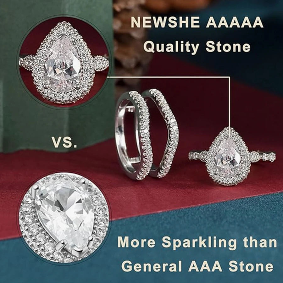 2 Pieces 925 Sterling Silver Engagement Ring Enhancer Wedding Band for Women Pear Cut AAAAA Zircon Jewelry Size 4-13