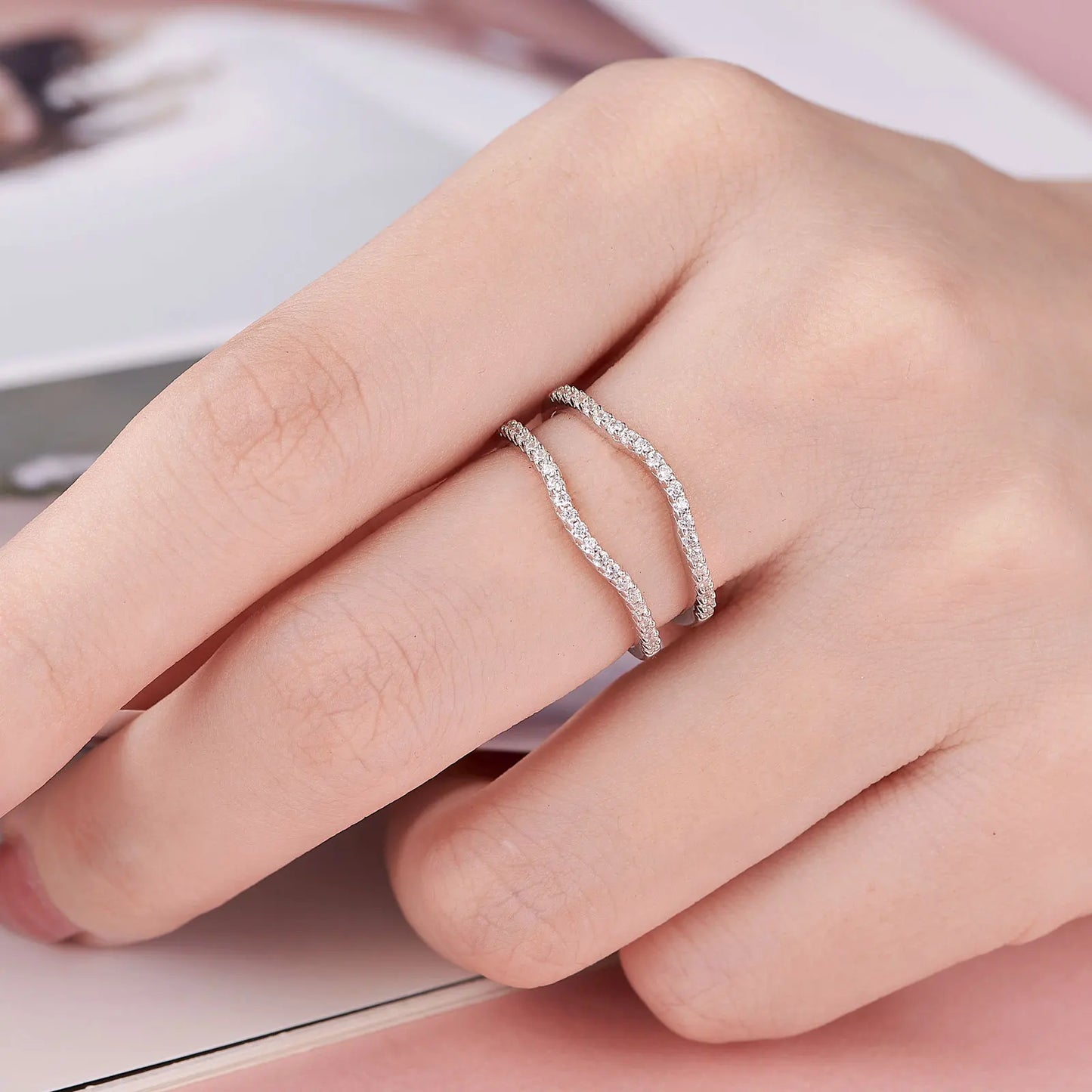 925 Sterling Silver Adjustable Guard Enhancer Curved Ring AAAAA Cubic Zircon Stack Wrap for Women Engagement Fine Jewelry