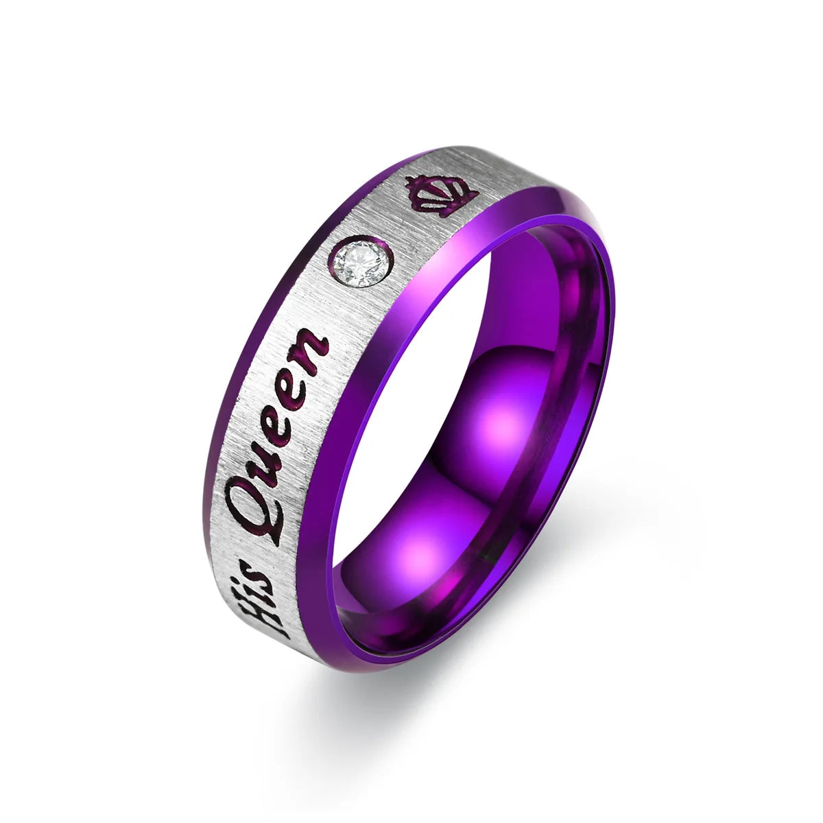 Stainless Steel Couple Rings Her King His Queen Promise Rings For Men Women With Zircon Anniversary Wedding Band Jewelry