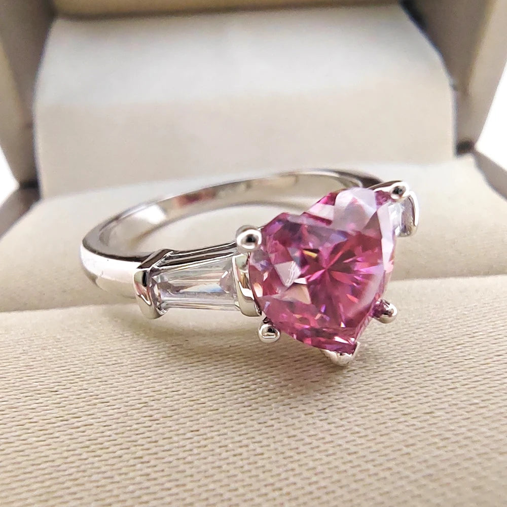 Luomansi S925 Romantic Heart Ring 1CT Pink Moissanite with Certificate Senior Female Jewelry Anniversary Party Gift