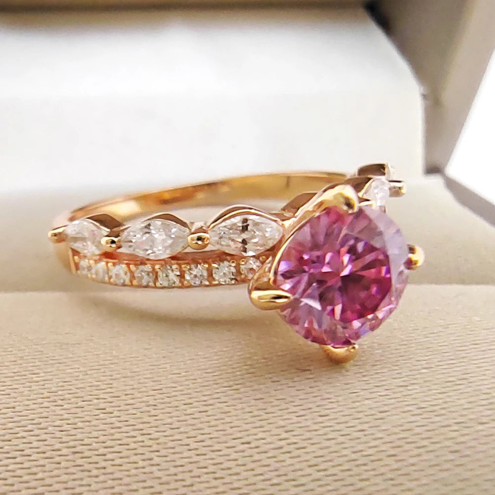Rose Gold Crown Ring S925 Silver 1 Carat Pink Moissanite with Certificate Jewelry Women Anniversary Party Gift