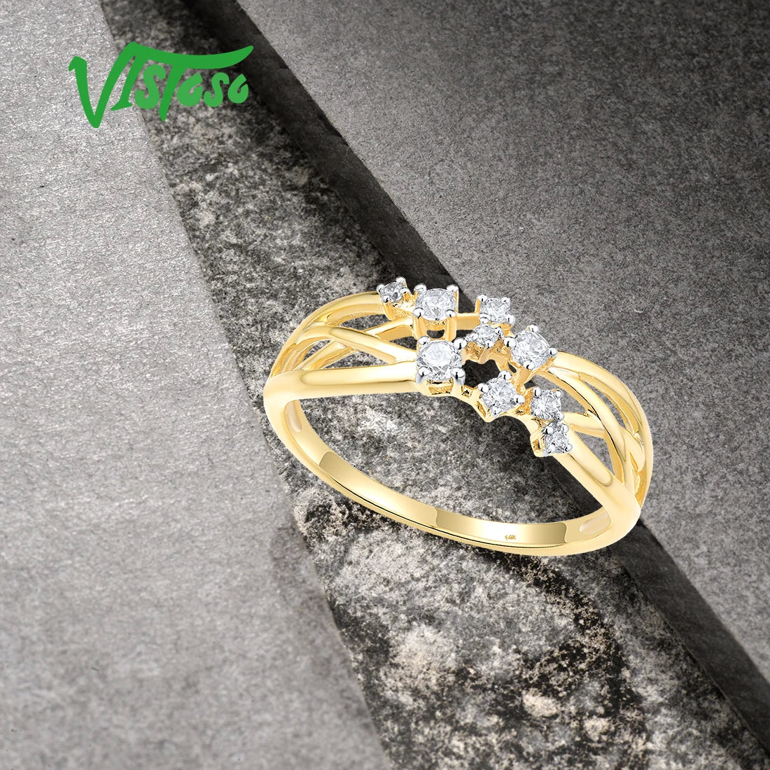 Authentic 14K 585 Yellow Gold Rings For Women Sparkling Diamond Exquisite Wedding Engagement Fine Gifts Jewelry