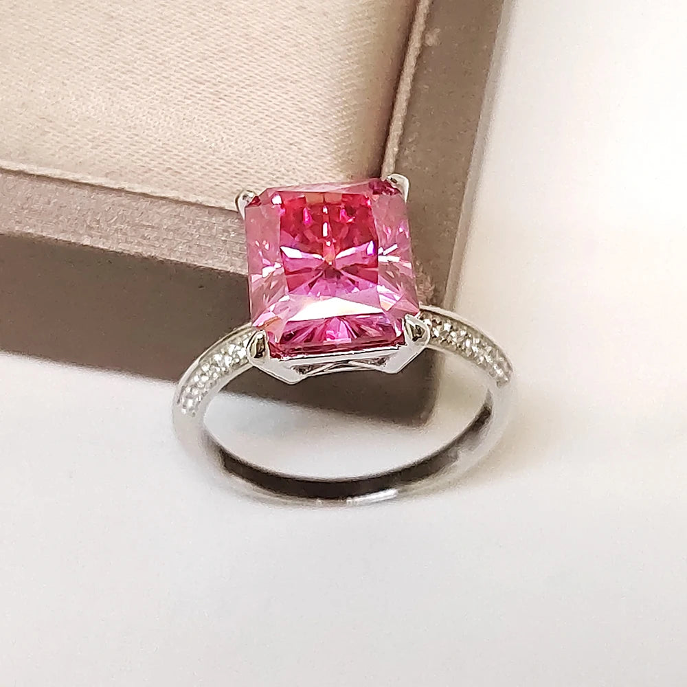 Temperament Fine Ring 8x10MM 5CT Pink Cut Moissanite with Certificate Solid 925 Silver Premium Jewelry Anniversary Pair