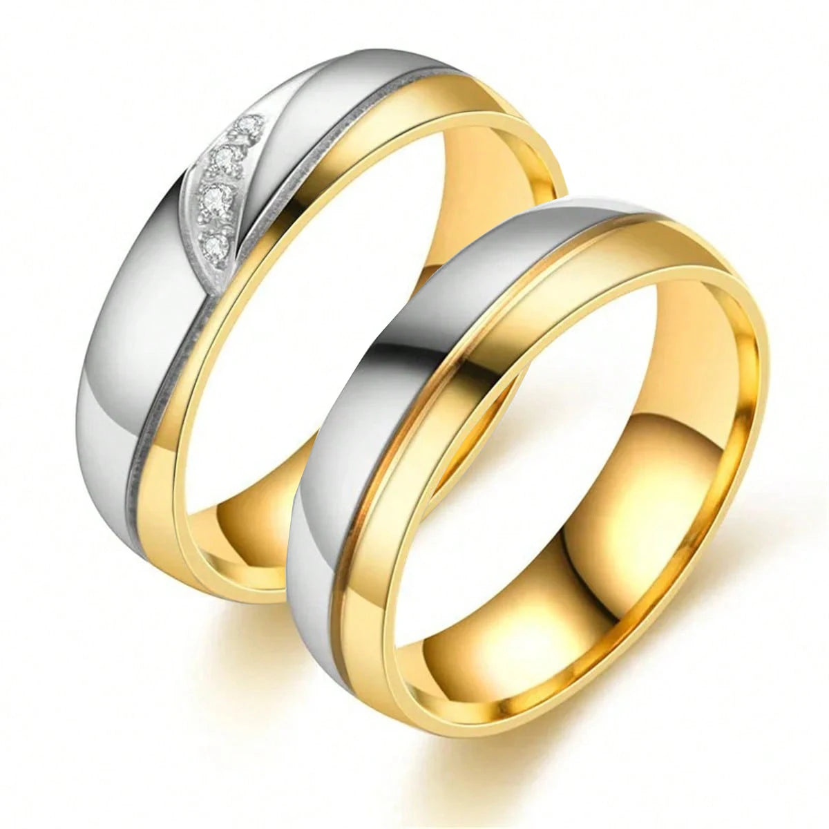 Stainless Steel Couple Rings For Men Women with Rhinestones Zirconia Rings Wedding Party Jewelry Valentines Day Gifts