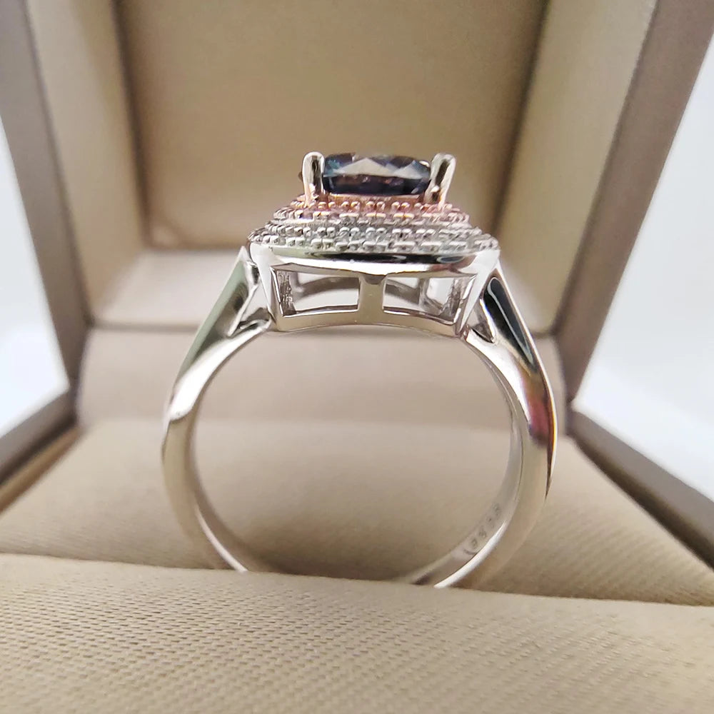Around Diamond S925 Silver Jewelry Ring 1 Carat Moissanite Blue Pink Green Yellow Pass Diamond Test Wedding Party Gift