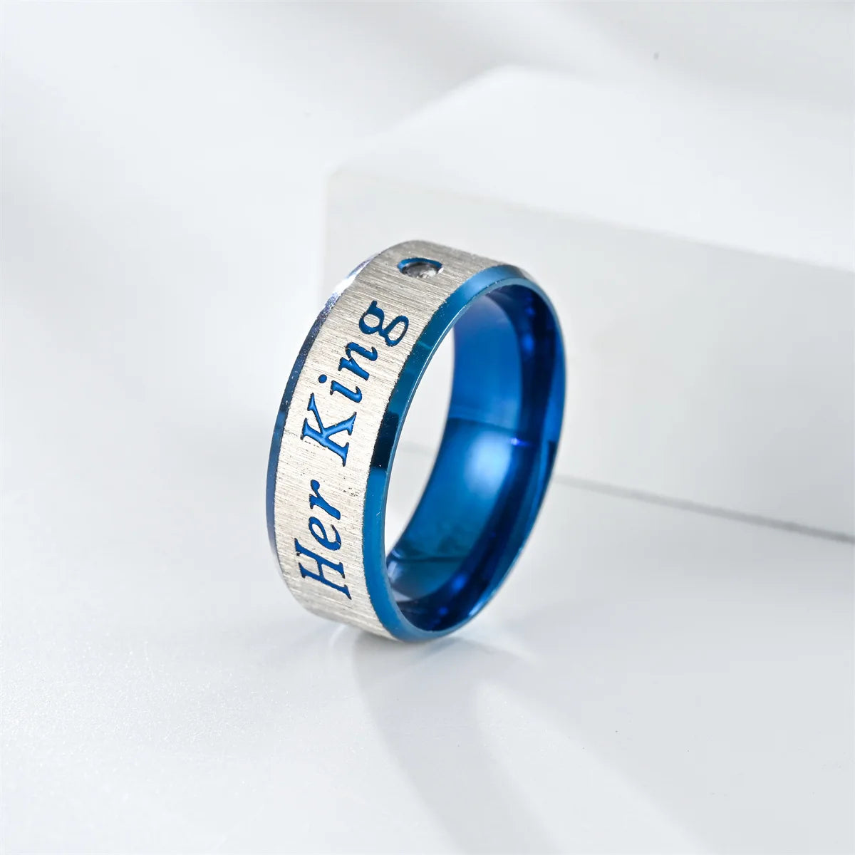 Stainless Steel Couple Rings Her King His Queen Promise Rings For Men Women With Zircon Anniversary Wedding Band Jewelry