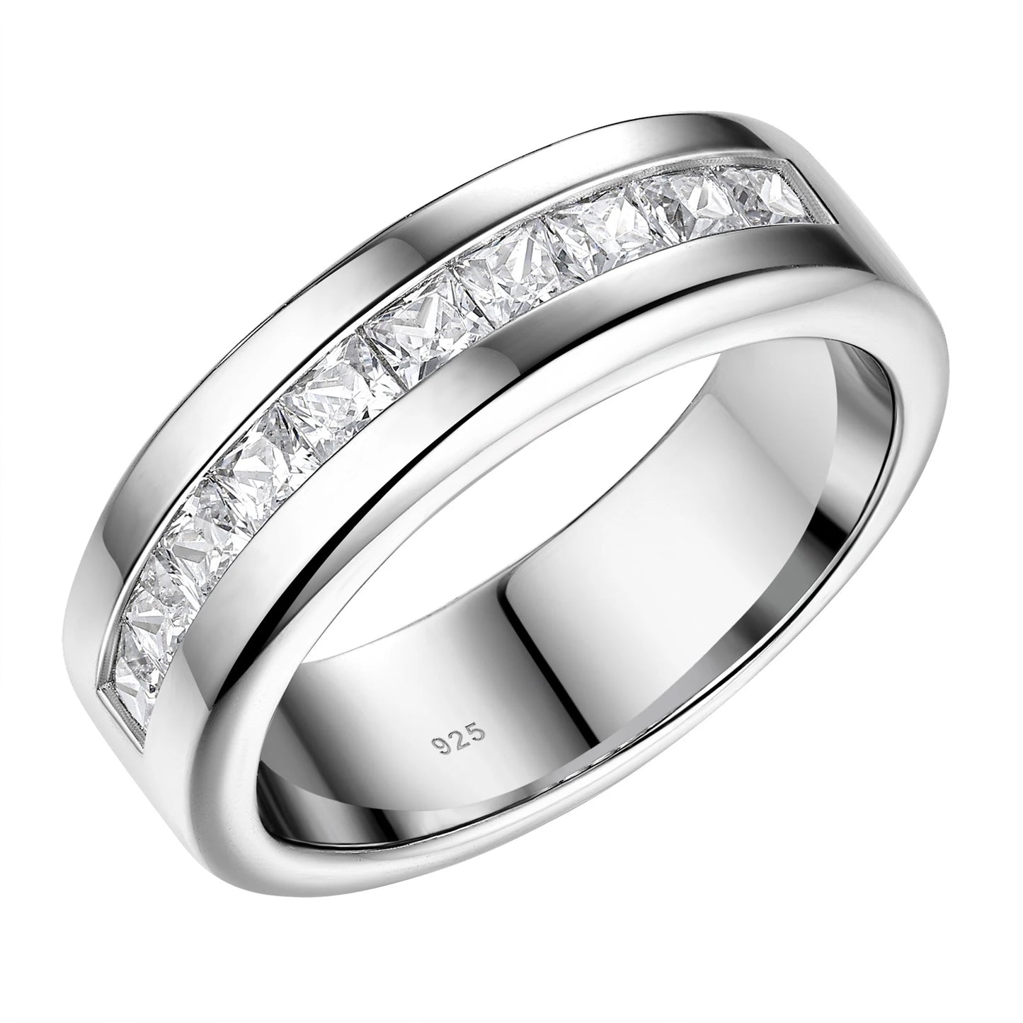 925 Sterling Silver Moissanite Mens Wedding Band Half Eternity Princess Cut Lab Created Diamond Ring Luxury Jewelry