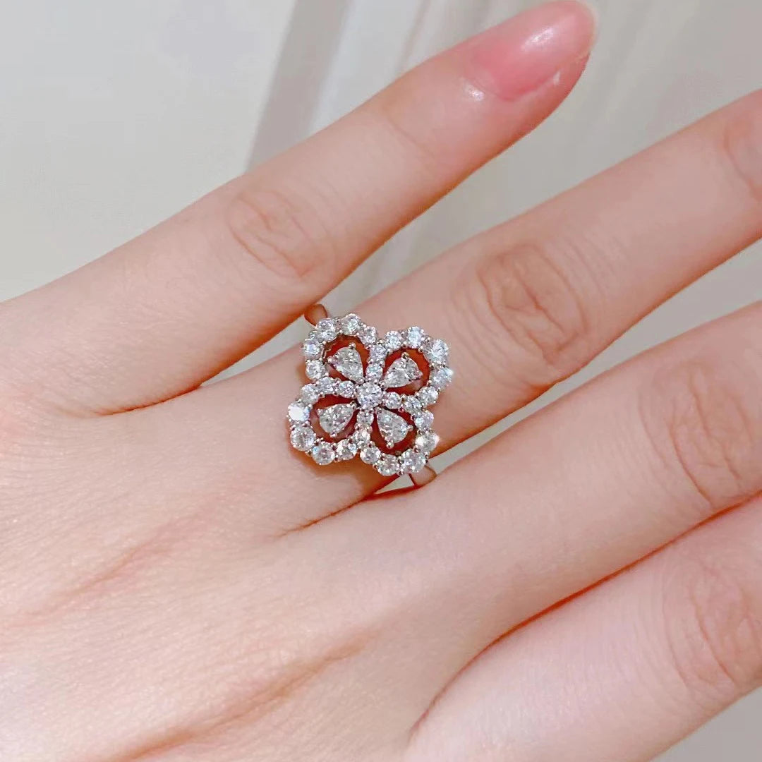 Fashion 4 Leaf Petal Ring First Order -10 Solid S925 Silver Jewelry Women's Wedding Party Gift