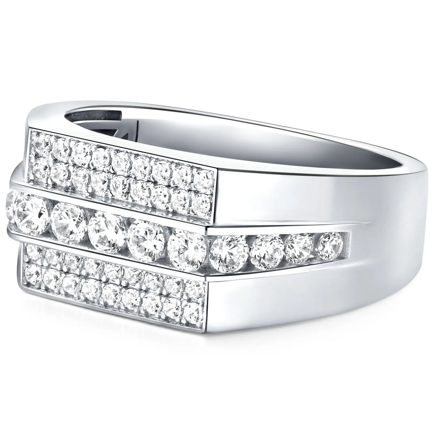 Full Moissanite Wedding Band for Men 925 Sterling Silver Engagement Rings Pave Brilliant Round Eternity Promise Ring