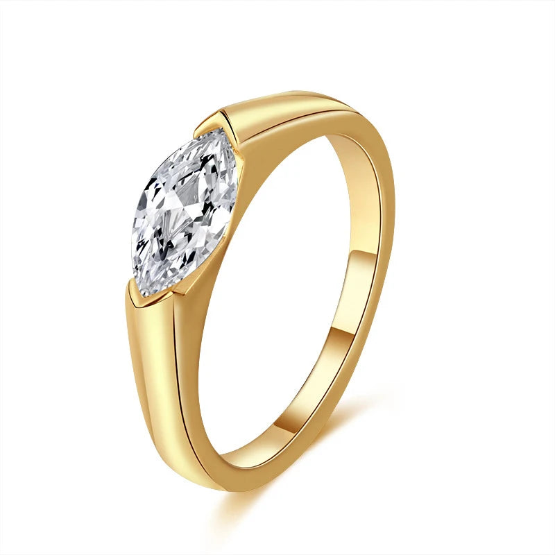 Olive Moissanite Wedding Ring Women with Certificate 1ct 5x8MM Laboratory Diamond Rings Jewelry 18K Gold Plated S925 Silver