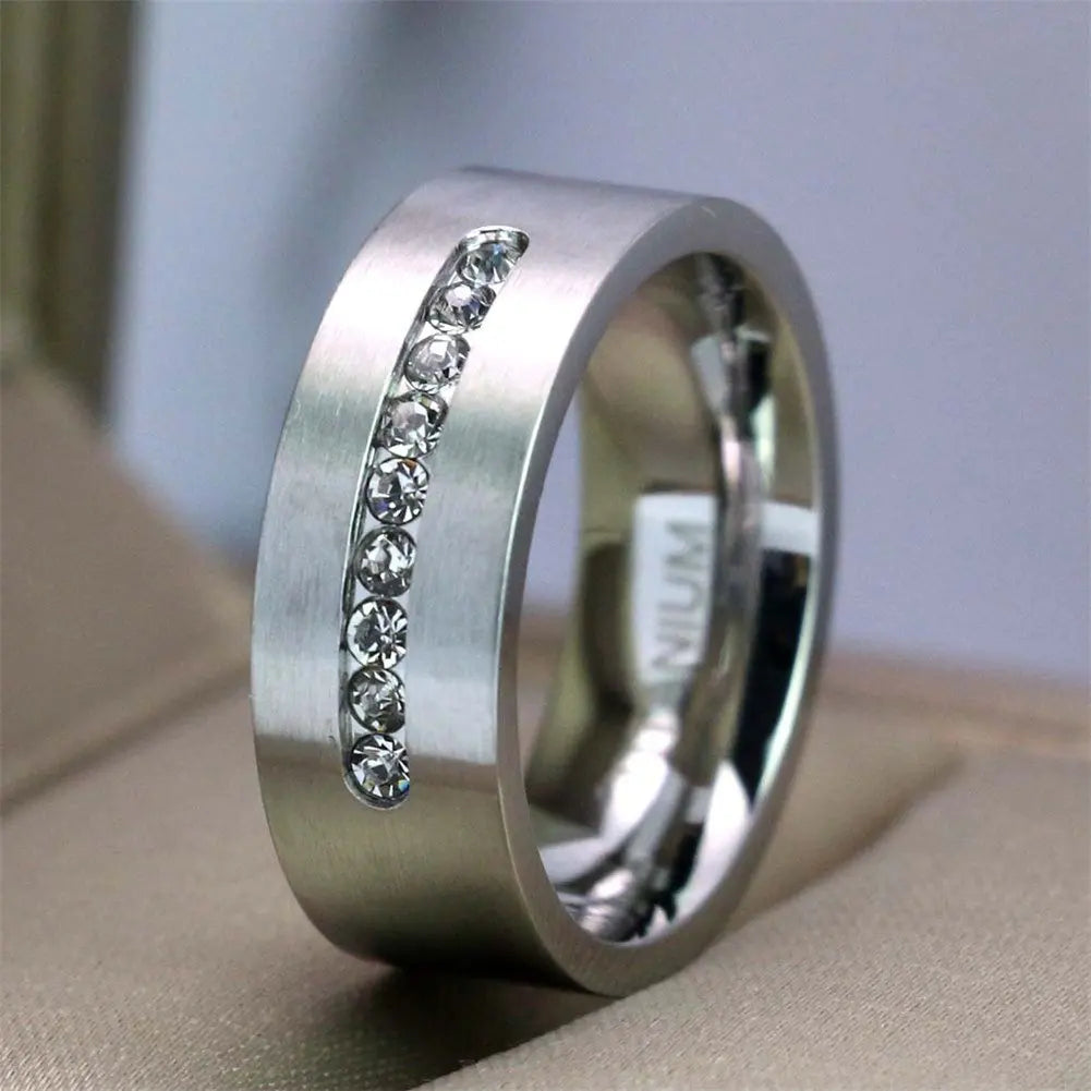 Couple Rings Men's CZ Stainless Steel Ring Women Square Cut Crystal Rhinestones Rings Set Wedding Engagement Jewelry