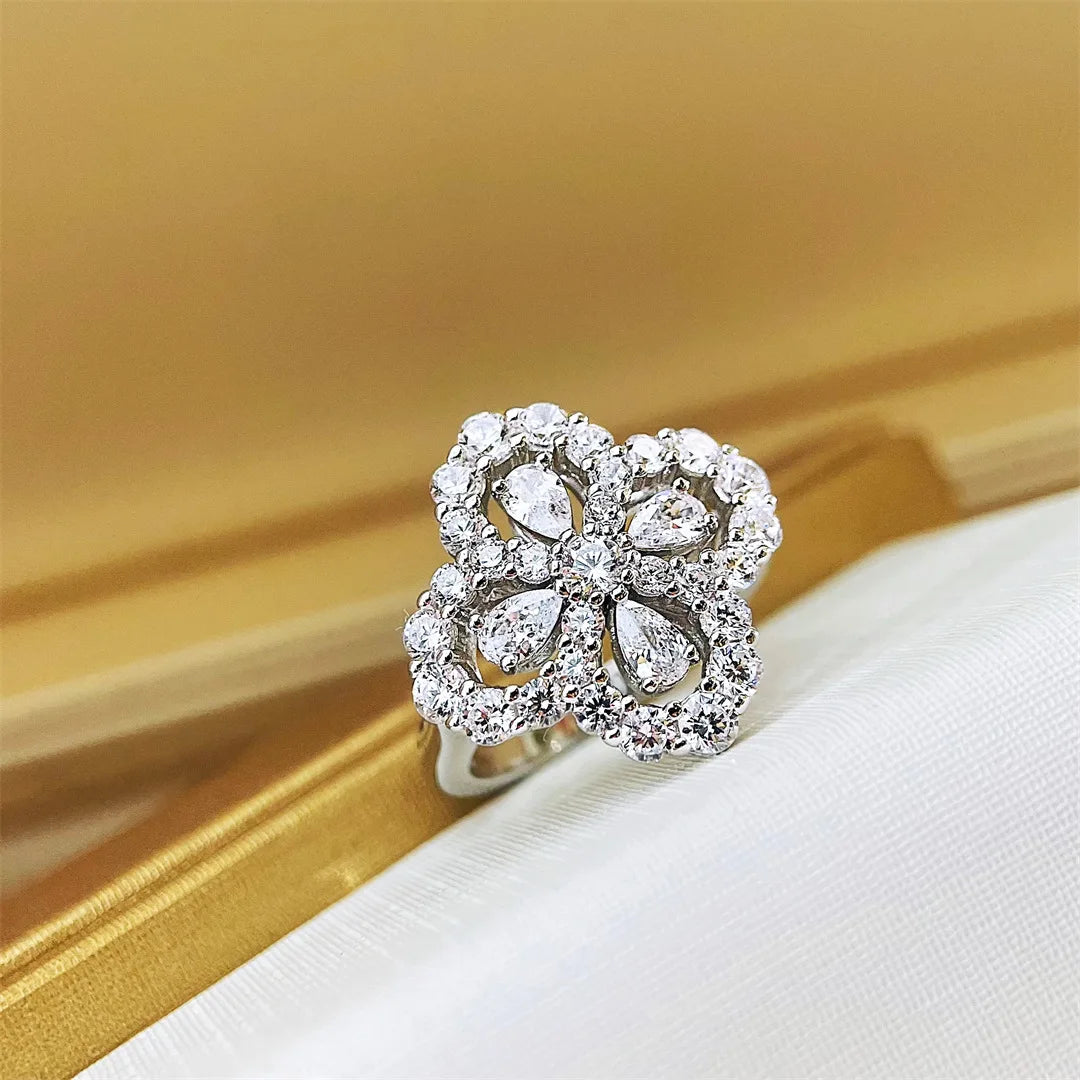 Fashion 4 Leaf Petal Ring First Order -10 Solid S925 Silver Jewelry Women's Wedding Party Gift