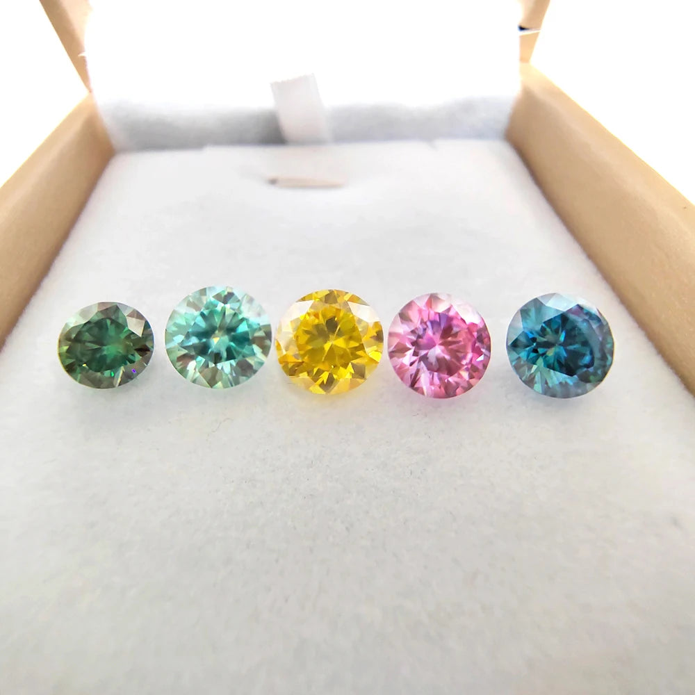 Around Diamond S925 Silver Jewelry Ring 1 Carat Moissanite Blue Pink Green Yellow Pass Diamond Test Wedding Party Gift