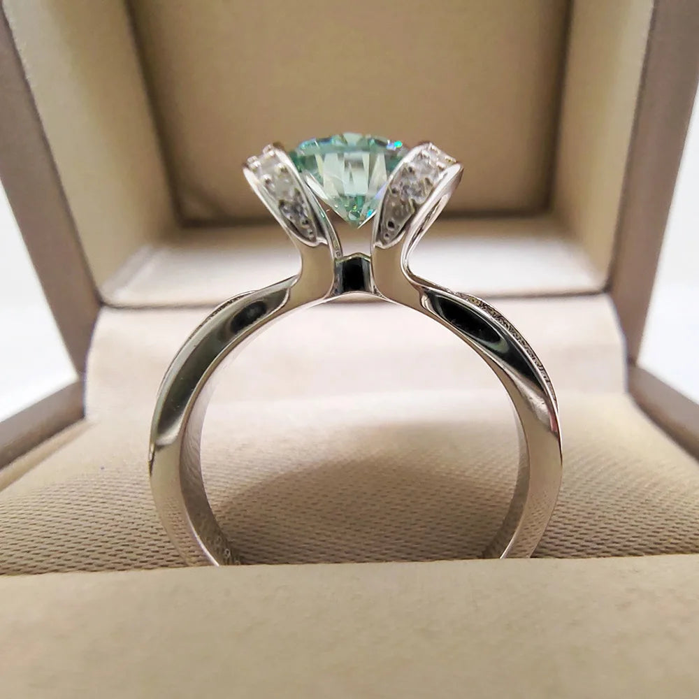 1 Carat Green Moissanite Ring Women VVS 6.5MM Pass Diamond Test 100% - S925 Silver Jewelry Party Gift