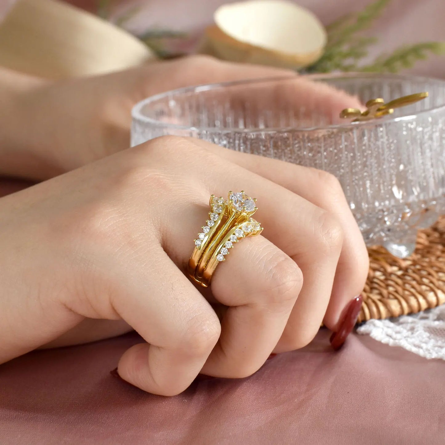 14k Yellow Gold Bridal Ring Set for Women 2Ct Round Cut AAAAA Cubic Zircon Wedding Engagement Anniversary Band BR1167_Y