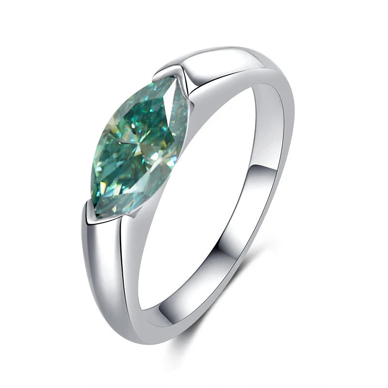 Olive Moissanite Wedding Ring Women with Certificate 1ct 5x8MM Laboratory Diamond Rings Jewelry 18K Gold Plated S925 Silver