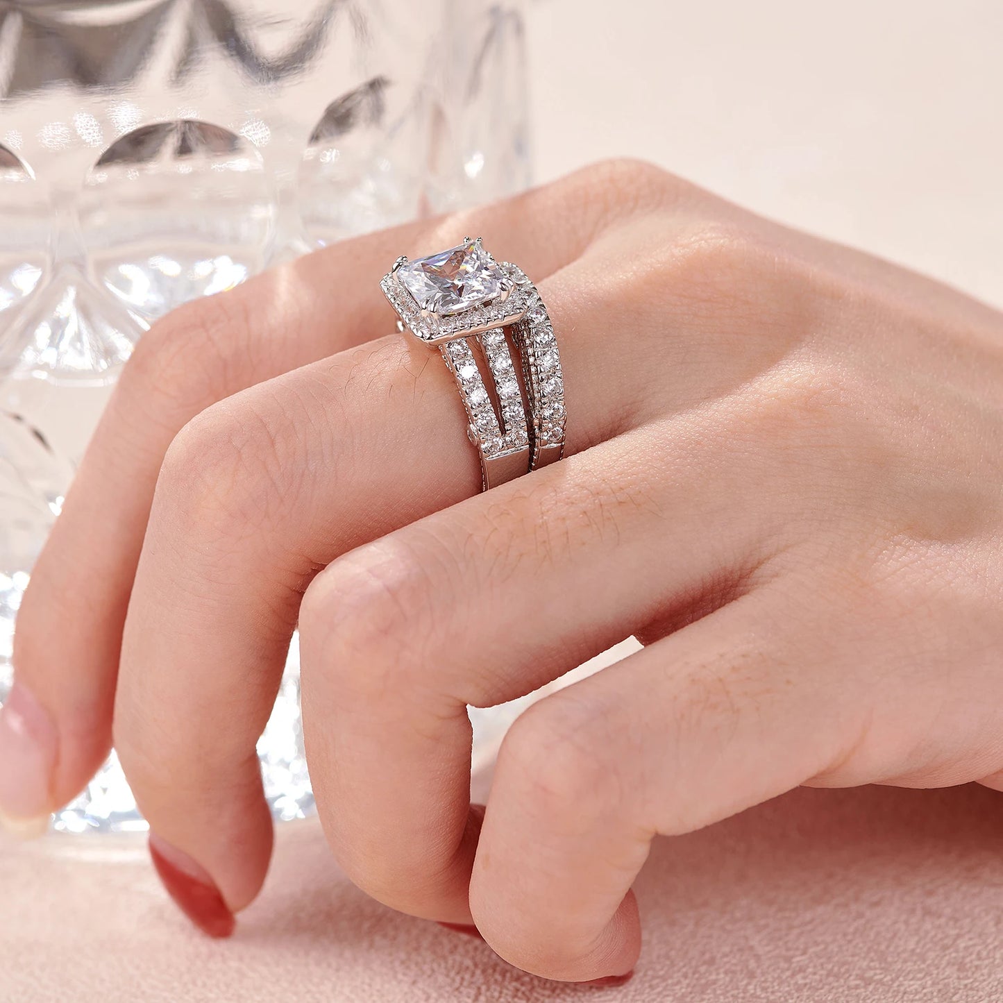 Vintage Wedding Rings for Women Solid 925 Sterling Silver 4Ct Princess Cut 5A Cubic Zircon 2Pcs Bridal Set Fine Jewelry