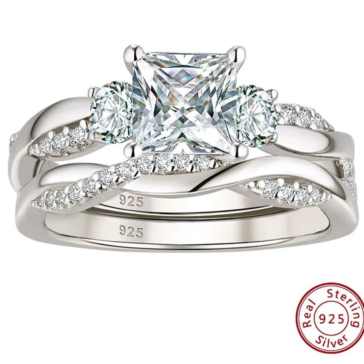 925 Sterling Silver Eternity Engagement Rings Twist Cross Wedding Band Bridal Sets Princess Cut AAAAA CZ Jewelry