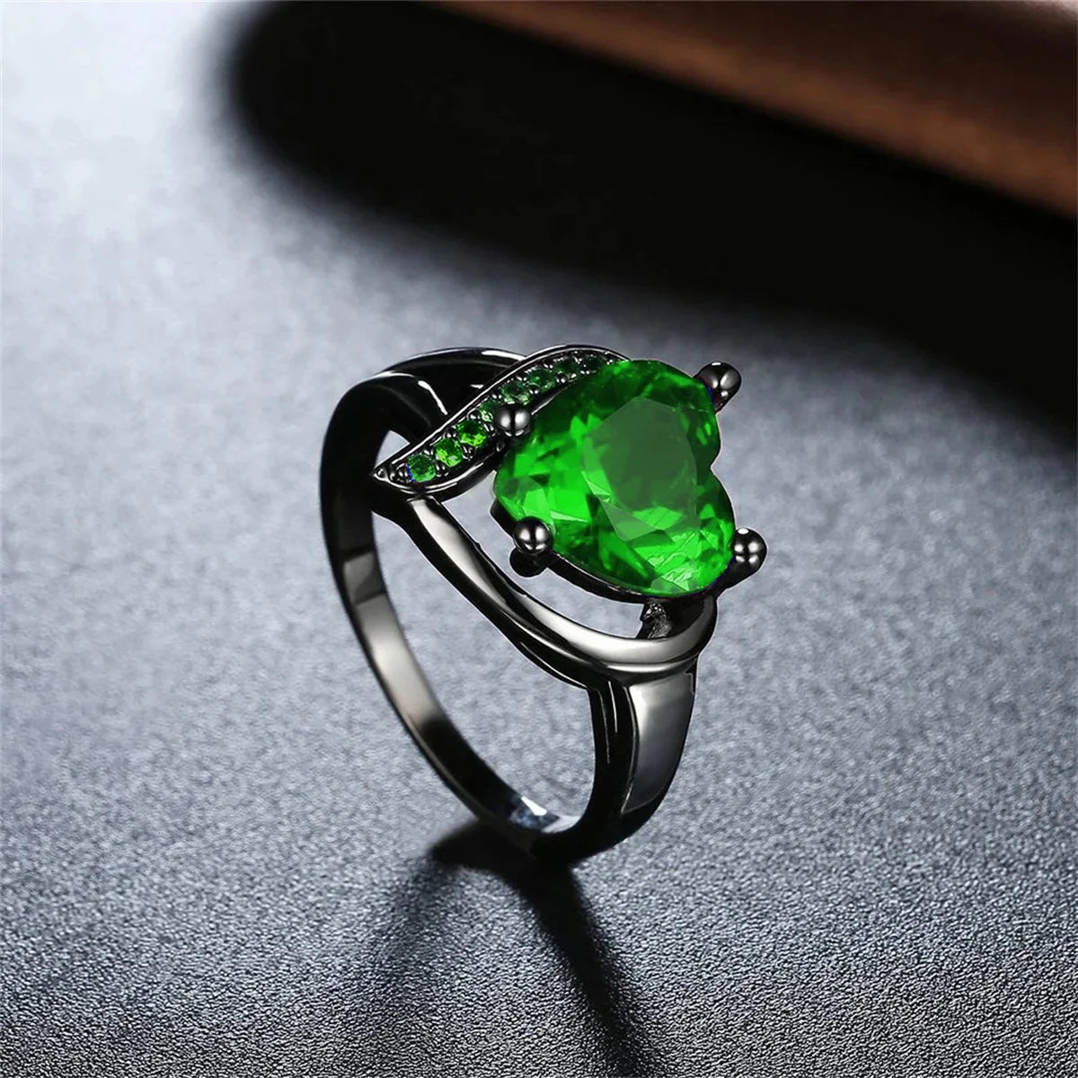 Couple Rings Romantic Women Heart Green Rhinestones Zircon Ring Men Stainless Steel Celtic Dragon Ring Wedding Jewelry
