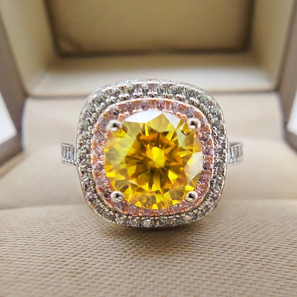 Around Diamond S925 Silver Jewelry Ring 1 Carat Moissanite Blue Pink Green Yellow Pass Diamond Test Wedding Party Gift