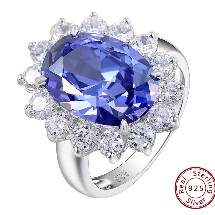 Vintage Solid 925 Sterling Silver Oval Blue Tanzanite Engagement Rings for Women Cocktail Party Wedding Luxury Jewelry