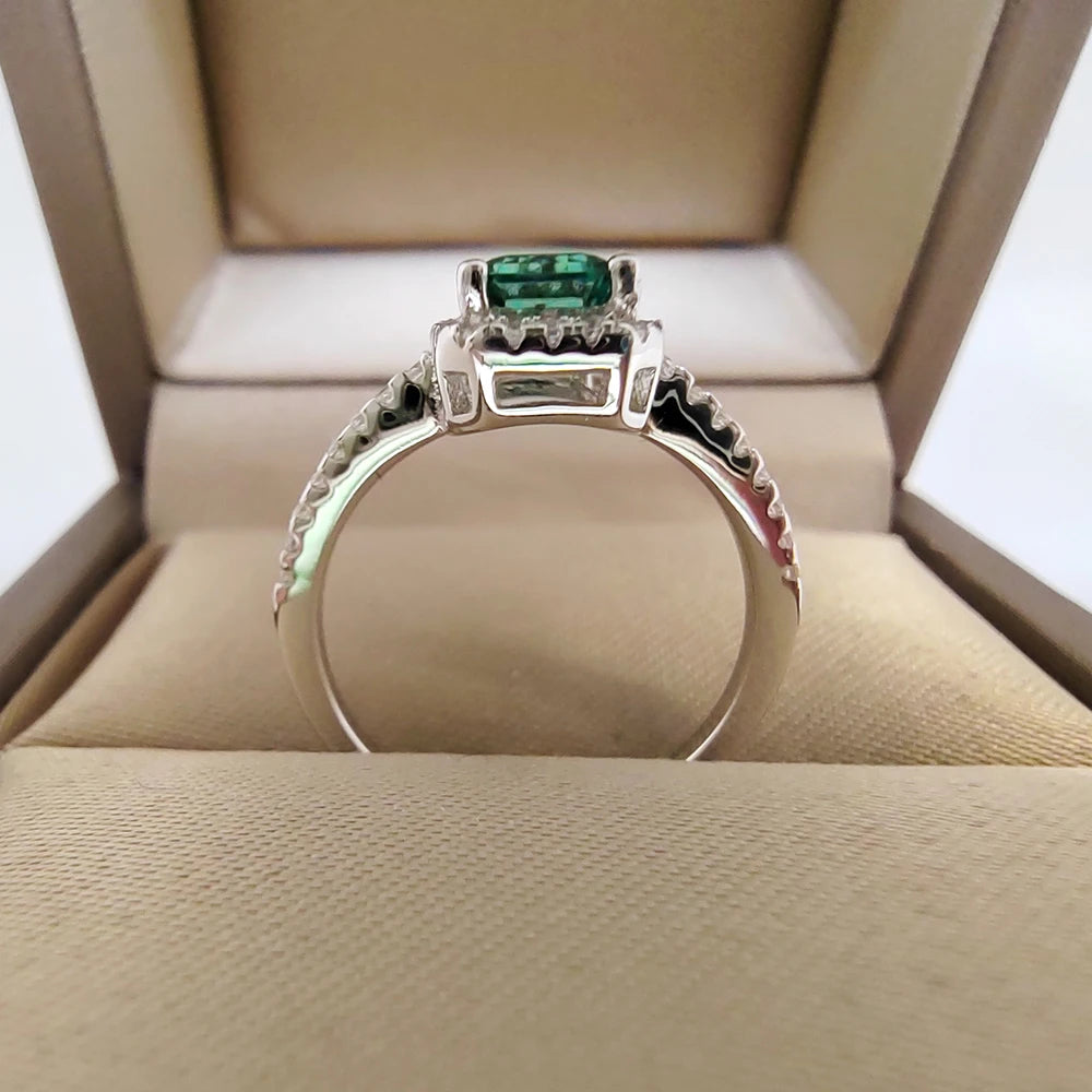 Green Rectangle Moissanite Ring 1 Carat 2CT 6x8MM with Certificate 100% - S925 Silver Girl Jewelry Anniversary Gift