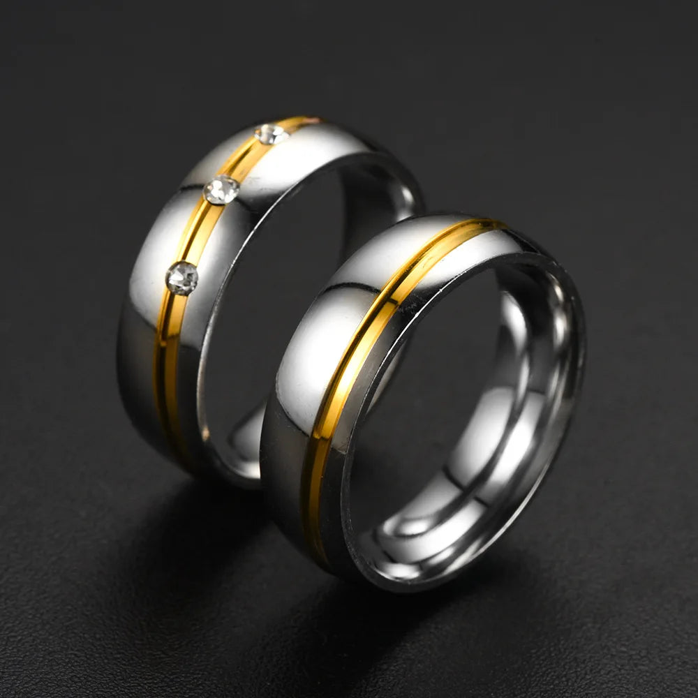 Trendy Couple Rings For Men Women Inlay Rhinestones Zirconia Rings Wedding Party Jewelry Valentines Day Gifts