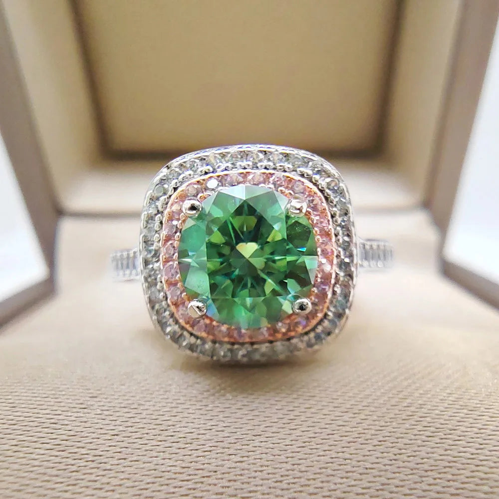 Around Diamond S925 Silver Jewelry Ring 1 Carat Moissanite Blue Pink Green Yellow Pass Diamond Test Wedding Party Gift