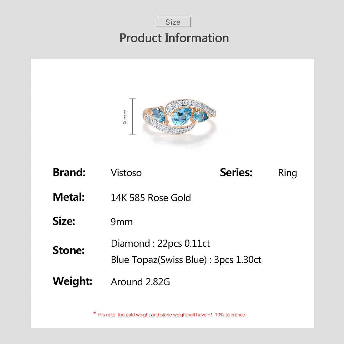 Genuine 14K 585 Rose Gold Ring For Women Sparkling Diamond Blue Topaz Engagement Wedding Delicated Grand Fine Jewelry