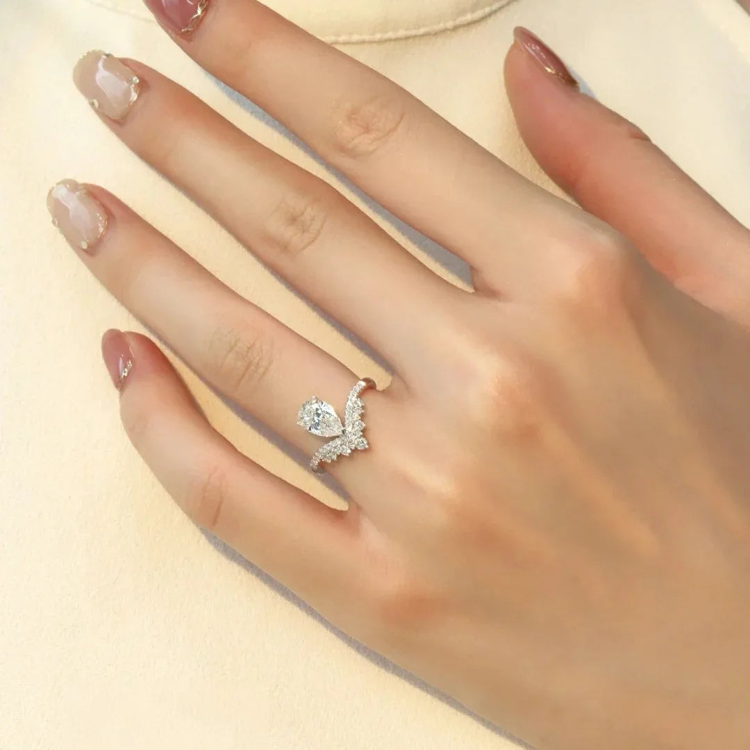 Luxury 1.5ct Water Drop Moissanite Ring wit Certificate Laboratory Diamond Rings Women Wedding Jewelry 18K Gold Plated S925 Si