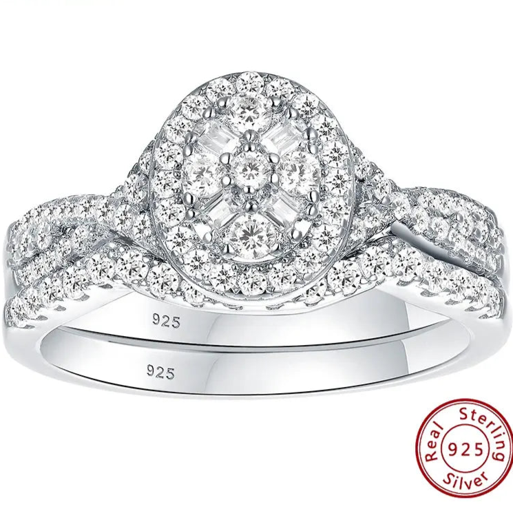 925 Sterling Silver Wedding Rings Set for Women Oval Halo Cubic Zircon Bridal Engagement Ring Jewelry Gift