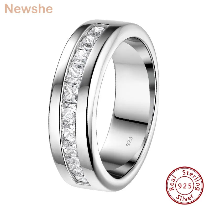 925 Sterling Silver Moissanite Mens Wedding Band Half Eternity Princess Cut Lab Created Diamond Ring Luxury Jewelry
