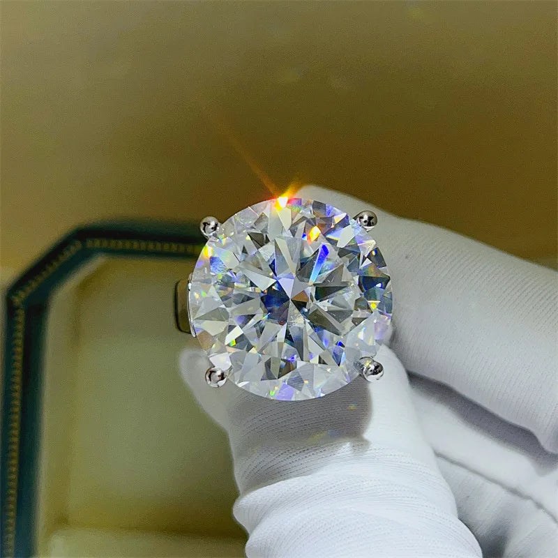 Luxury Real 20ct D Color Moissanite Diamond Ring 925 Sterling Silver Engagement Wedding Band Rings for Women Jewelry Gift