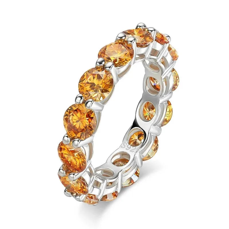 Full 5mm Yellow Moissanite Ring for Women Lab Created Diamond S925 Silver Jewelry Eternity Wedding Rings with Certificate