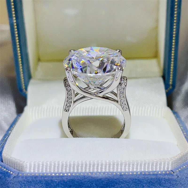 Luxury Real 20ct D Color Moissanite Diamond Ring 925 Sterling Silver Engagement Wedding Band Rings for Women Jewelry Gift