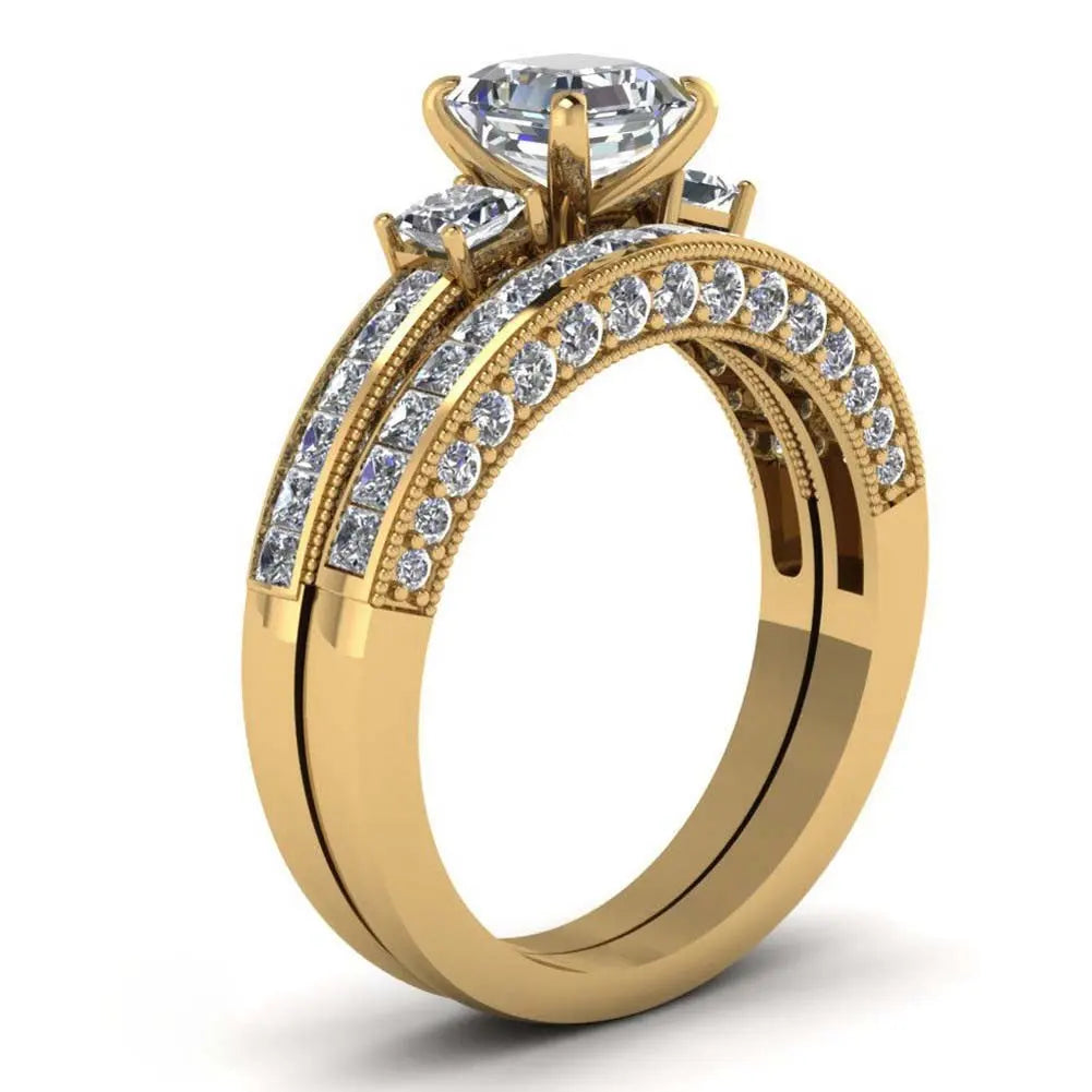 Couple Rings Vintage Stainless Steel Men Wedding Ring Elegant Square Cut Zircon Ring Set Bridal Engagement Jewelry Gifts