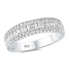 Moissanite Wedding Bands for Women Wide 925 Sterling Silver Promise Engagement Rings Round Emerald Cut Simulated Diamond