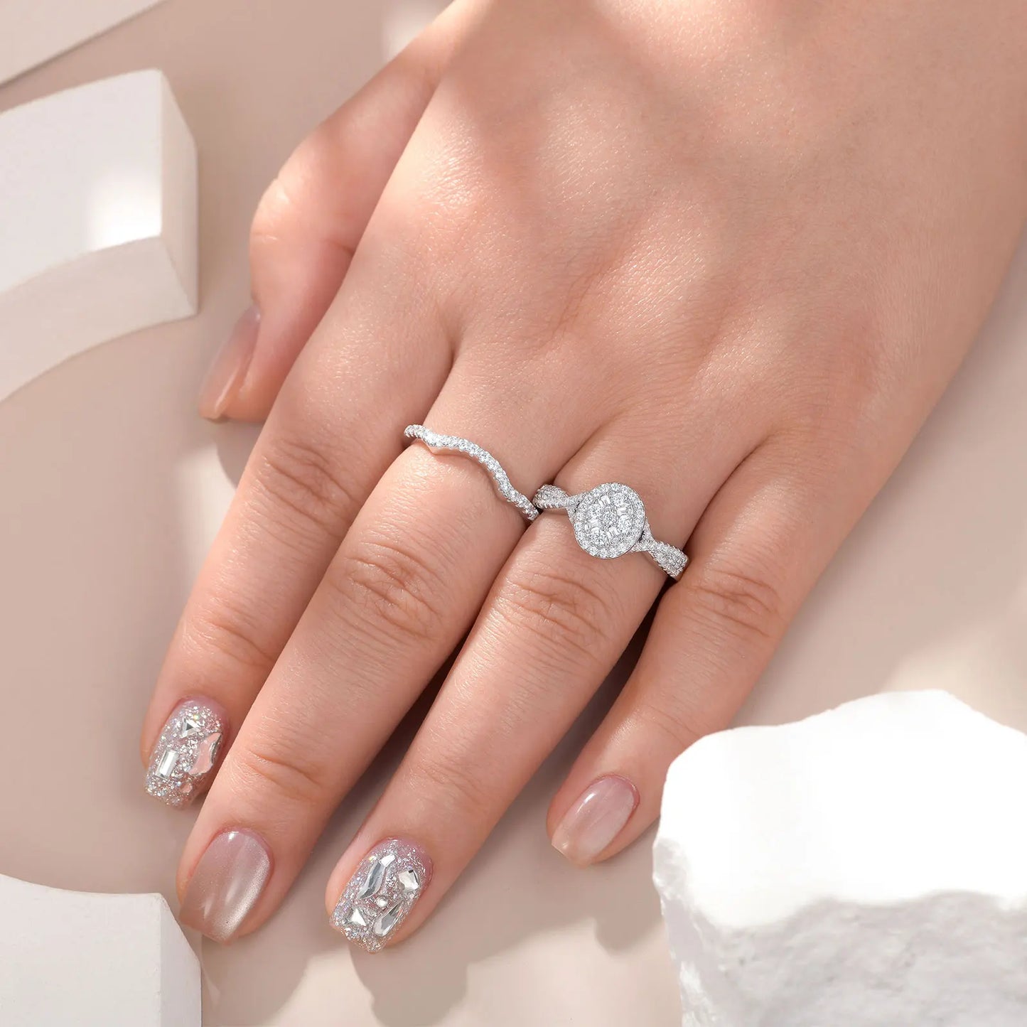 925 Sterling Silver Wedding Rings Set for Women Oval Halo Cubic Zircon Bridal Engagement Ring Jewelry Gift