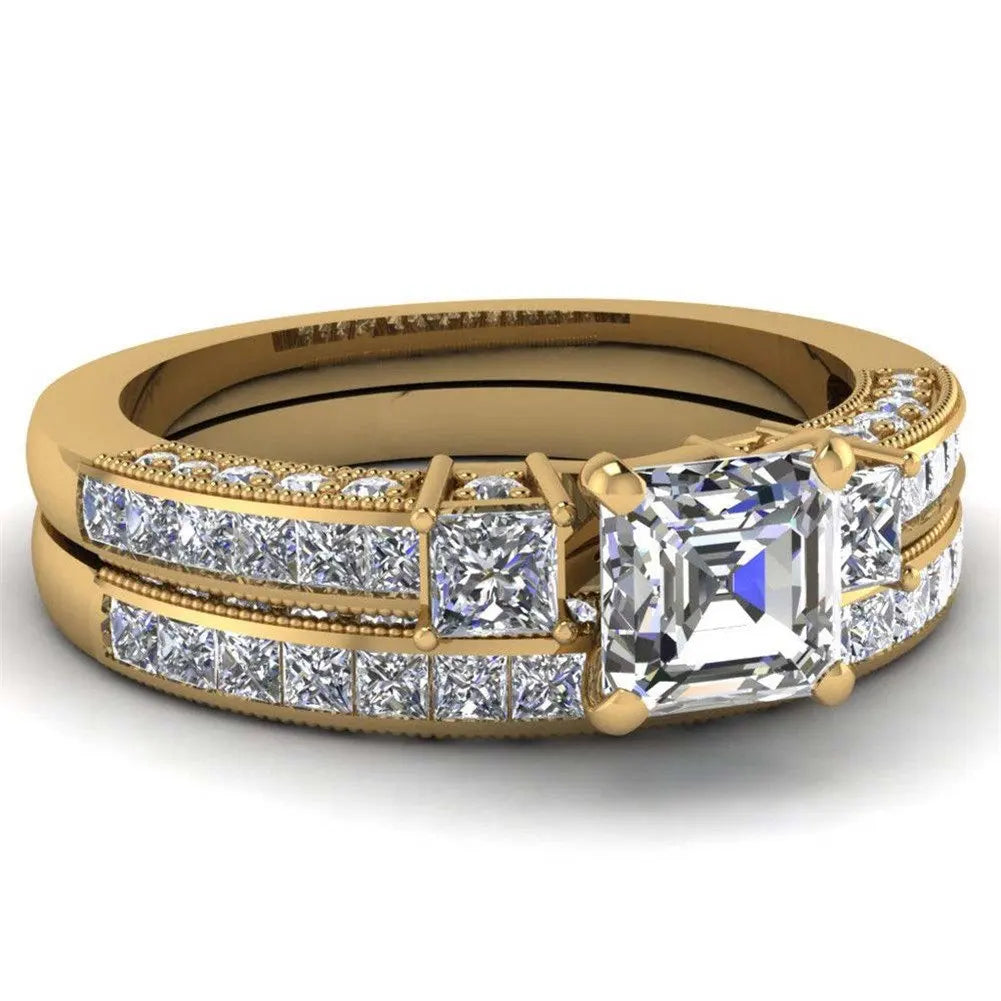 Couple Rings Vintage Stainless Steel Men Wedding Ring Elegant Square Cut Zircon Ring Set Bridal Engagement Jewelry Gifts
