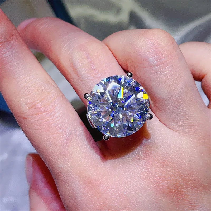 Luxury Real 20ct D Color Moissanite Diamond Ring 925 Sterling Silver Engagement Wedding Band Rings for Women Jewelry Gift