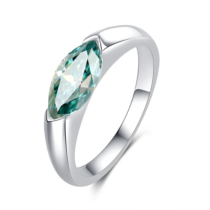 1ct Olive Moissanite Ring D Color Laboratory Diamond Rings Jewelry 18K Gold Plated S925 Silver Certificate